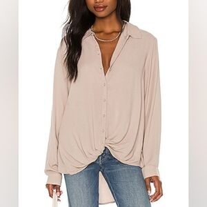Bobi Beach Crepe Button Up Top Tan Twist Front Oversized Revolve